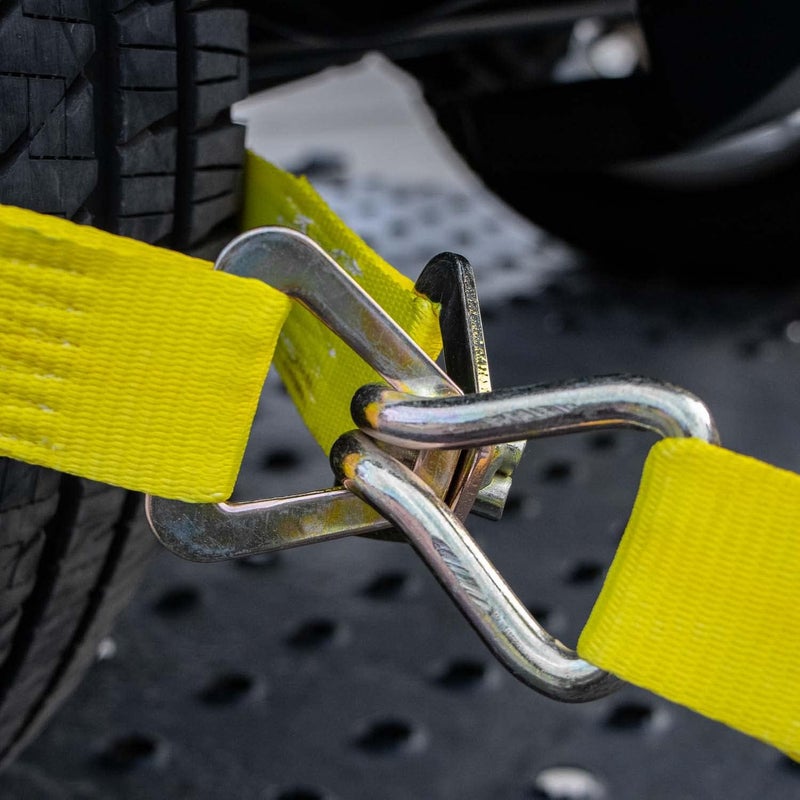 VULCAN Car Tie Down Axle Strap with Wear Pad - 2 Inch x 36 Inch - 4 Pack - Classic Yellow - 3,300 Pound Safe Working Load - Image 4
